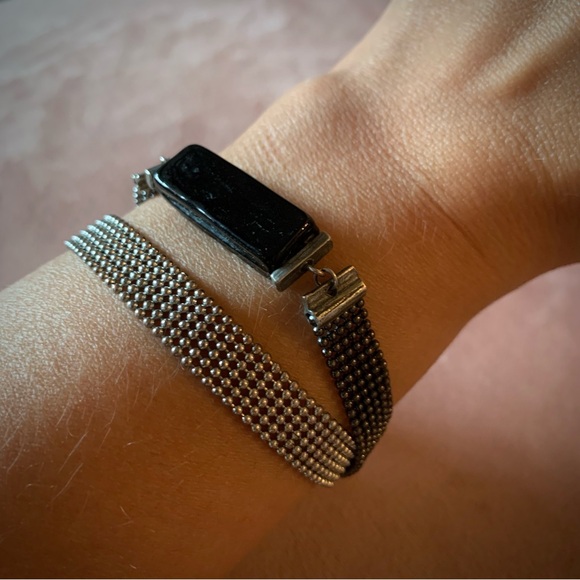 ANNE-MARIE CHAGNON - designer bracelet mixed medium with black glass bead metal - Picture 9 of 11